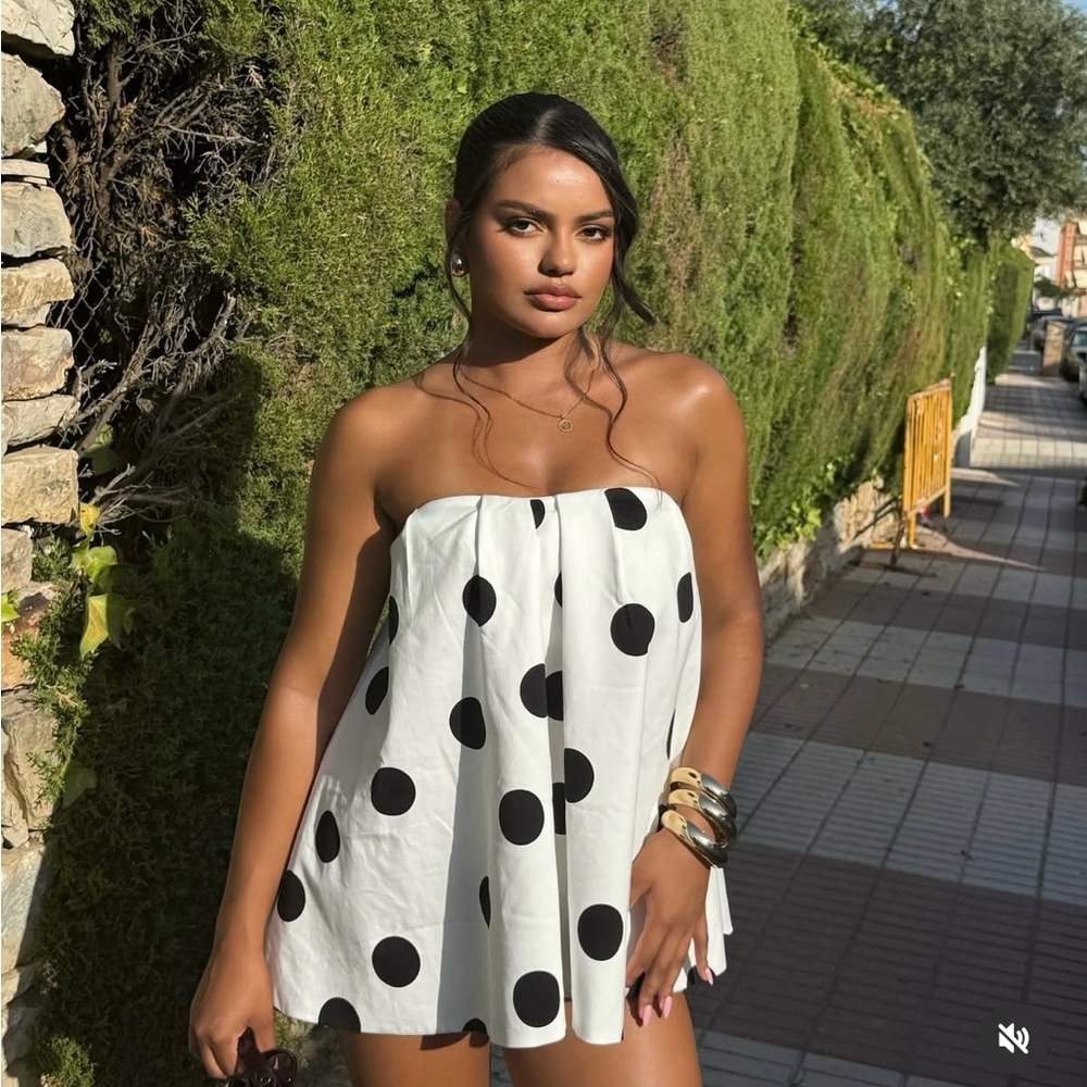 Zara Polka Dot Strapless mini Dress - Picture 8 of 12